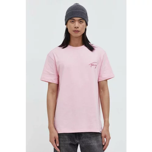 Tommy Jeans Bombažna kratka majica moški, roza barva