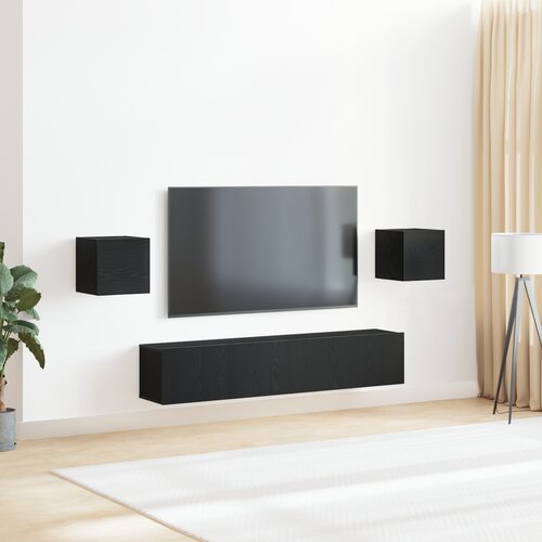 vidaXL komplet TV omaric s 6 kosi črni hrast inženirski les, stenske TV omarice (komplet 2) - črni hrast, 80x30x30 cm, narejeno iz inženirskega lesa, stenske TV omarice 2 kosa črni hrast 30.5x30x30 cm Cene