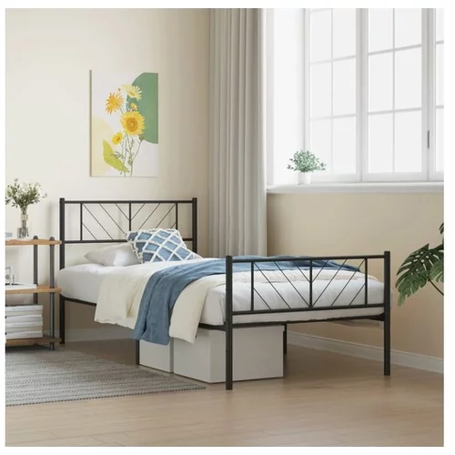 vidaXL Kovinski posteljni okvir z vzglavjem in vznožjem črn