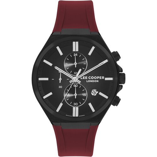Lee Cooper Muški ručni sat, Kvarcni mehanizam, 46mm, Crno kućište, Bordo, LC07854.658 Cene