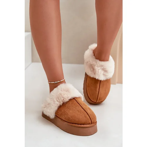 FK1 Women's Snow Slippers On Thick Sole With Fur Camel Doriola