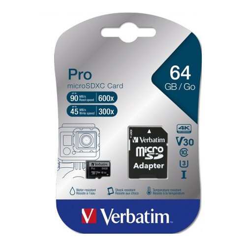 Verbatim micro SDXC card pro U3 C10 64GB incl adapter ( MCV47042 ) Cene