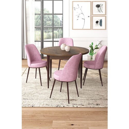 Hanah home Tor - Baroque, Pink BaroquePink Dining Table & Chairs Set (5 Pieces) Cene