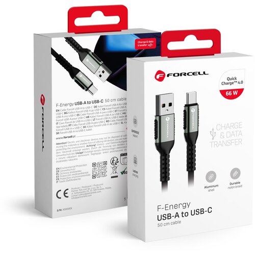 Forcell f-energy C256 kabl usb a na type c QC4.0 3 a 66 w 0.5 m crni Slike
