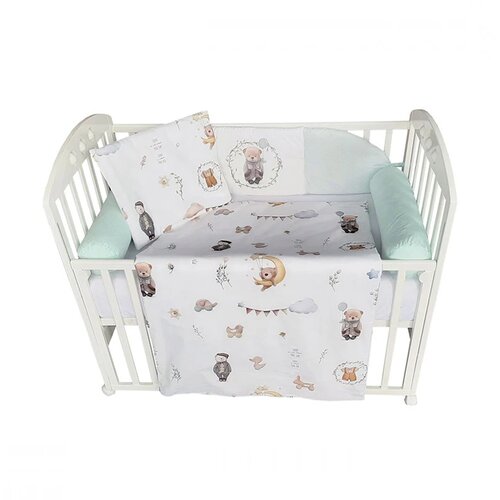 Baby Textil komplet posteljina za krevetac Retro Mede, Mint Slike