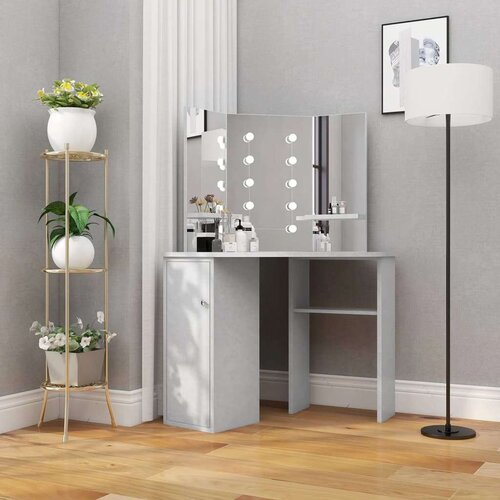 vidaXL Kutni toaletni stolić LED siva boja betona 111 x 54 x 141,5 cm Cijene