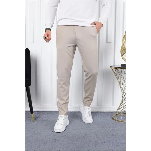 Dewberry 36197 Ids Slim Fit Lycra Fabric Mens Trousers-BEIGE