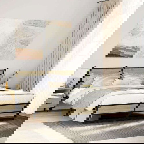 Metalni Kovinski posteljni okvir brez vzmetnice sonoma hrast 150x200 cm, (21611146) Slike
