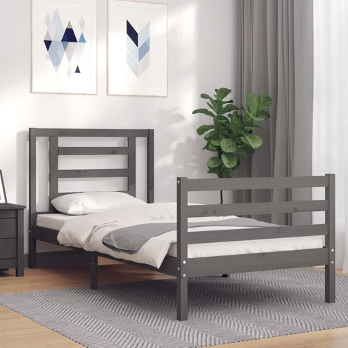 vidaXL Okvir kreveta s uzglavljem sivi 90 x 200 cm od masivnog drva
