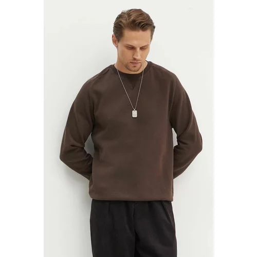 Universal Works Bombažen pulover Classic Crew Sweatshirt moški, rjava barva, 29604