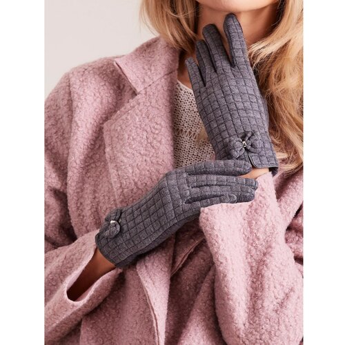 Fashion Hunters Dark gray checkered women's gloves Slike