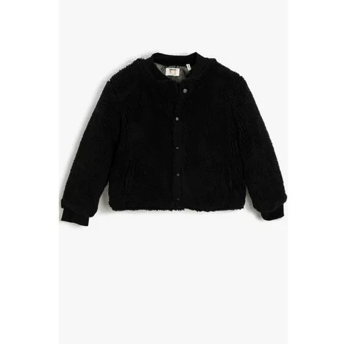 Koton Boys Black Plush Bomber Collar Buttoned Sweatshirt