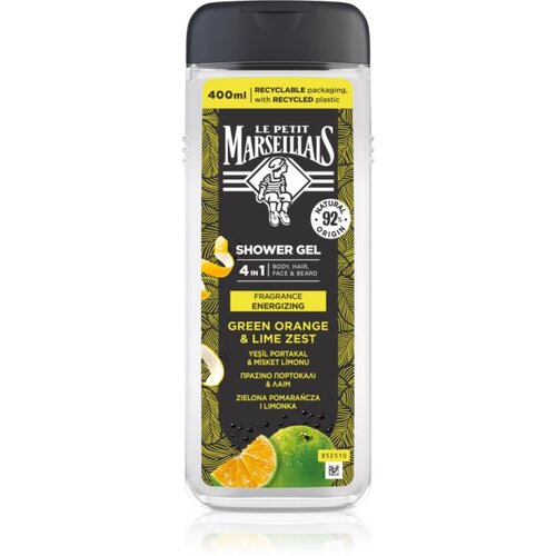 Le Petit Marseillais Green Orange &amp;amp; Lime Zest gel za prhanje 4 v 1 za mo&amp;scaron;ke 400 ml Slike