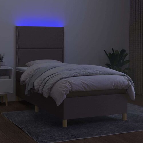  Krevet box spring s madracem LED smeđesivi 90x190 cm tkanina Slike
