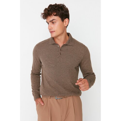 Trendyol Mink Men Slim Fit Polo Collar Buttoned Smart Knitwear Sweater Cene