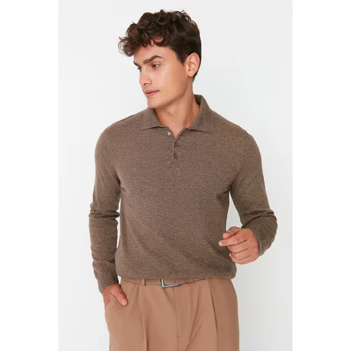 Trendyol Mink Men Slim Fit Polo Collar Buttoned Smart Knitwear Sweater