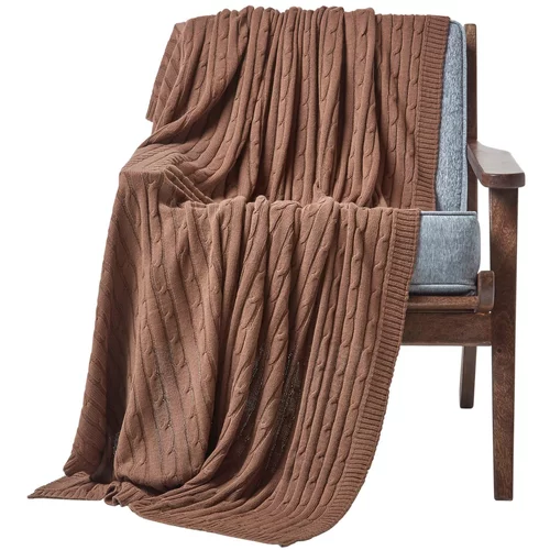 HOMESCAPES Bombažna odeja Cable Knit Blanket, čokoladna, 130x170 cm, (20749827)
