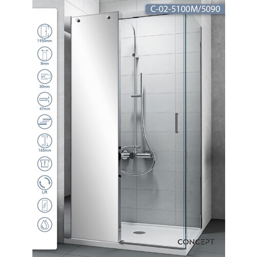 Copen Tuš kabina C-02-5100M/5090 Titan srebrni ram 100x90x195cm providno staklo sa ogledalom 8mm Cene