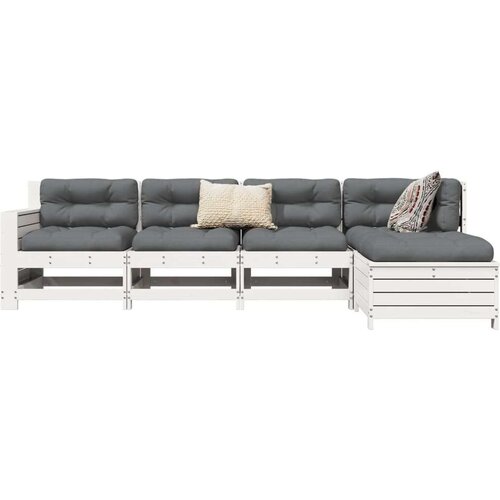  5-dijelni set vrtnih sofa bijeli od masivne borovine Slike