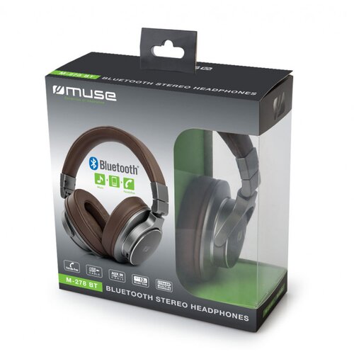 Muse naglavne slu&amp;scaron;alke Bluetooth, Sistem za prostoročno telefoniranje in vgrajen mikrofon, Rjava, (21233554) Slike