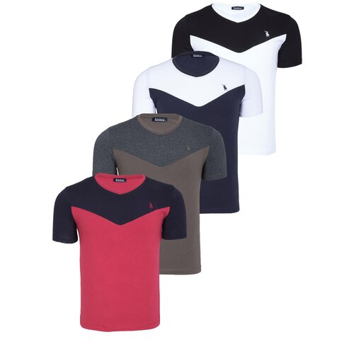 Dewberry QUAD SET T8591 MENS T-SHIRT-WHITE-NAVY BLUE-KHAKI-BURGUNDY Slike