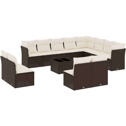 VidaXL 13-dijelni set vrtnih sofa s jastucima smeđi od poliratana Slike
