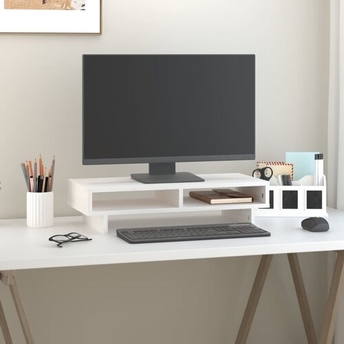 vidaXL Stalak za monitor bijeli 60 x 27 x 14 cm od masivne borovine Cijene