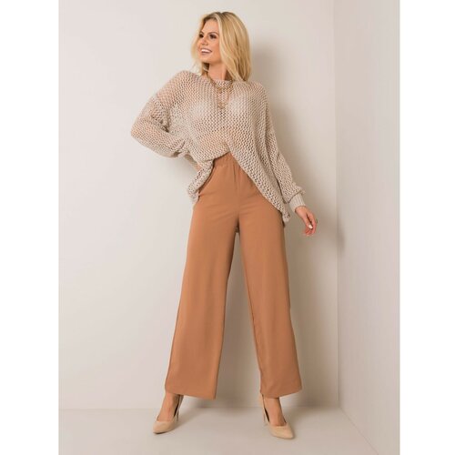 Fashion Hunters RUE PARIS Light brown wide pants for women Slike