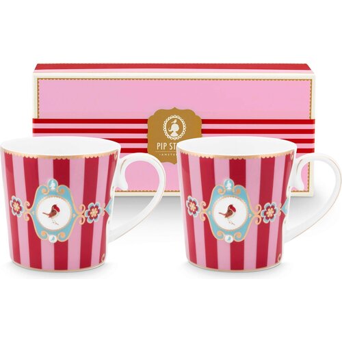 Pip Studio Love Birds set skodelic - rdeča črtasta Cene