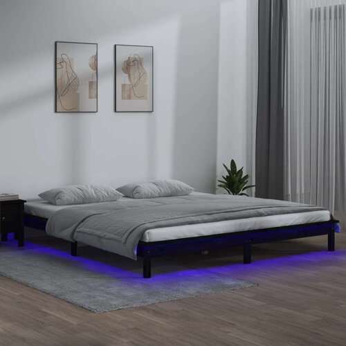  Okvir za krevet crni 200 x 200 cm od masivnog drva Slike