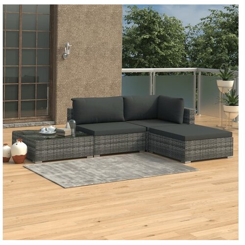  4-dijelna vrtna garnitura od poliratana s jastucima siva Cijene