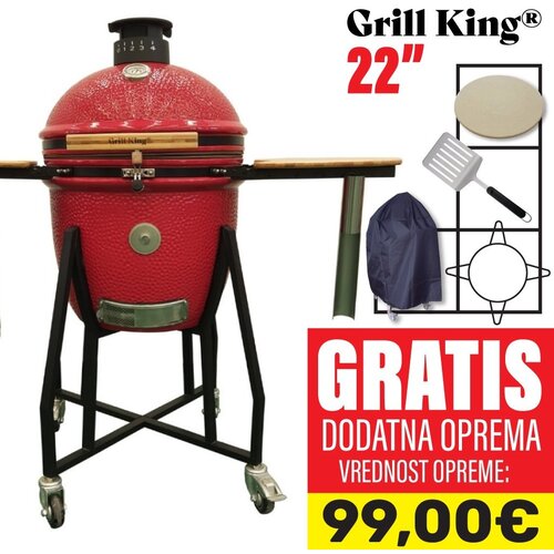 Grill King Kamado 22" keramički roštilj s dimilicom i opremom, 56 cm Cijene