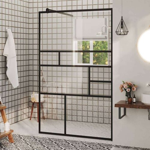 Pregrada za tuširanje s prozirnim staklom ESG 100 x 195 cm crna Cijene