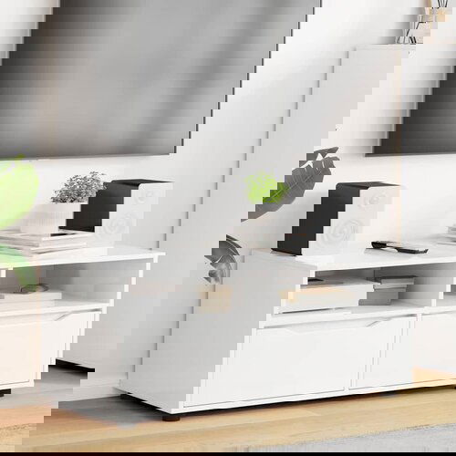 VidaXL TV omarica Visok sijaj bela 100 x 48 x 43 cm Konstruiran les Slike