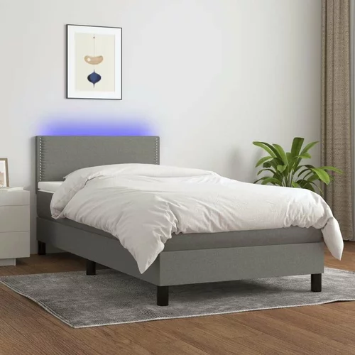  Box spring postelja z vzmetnico LED temno siva 90x190 cm blago, (20726826)
