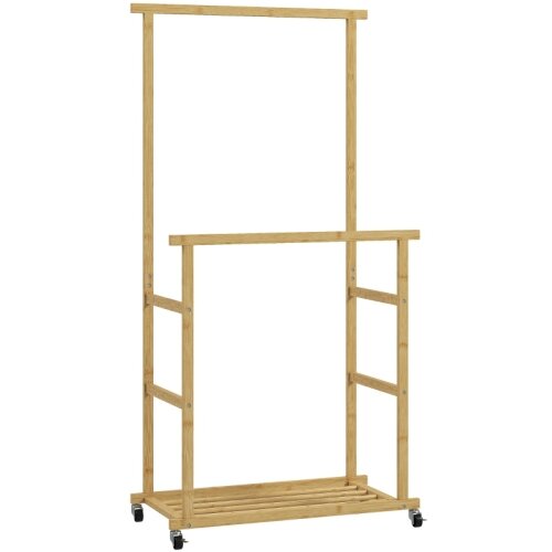 Nesta Premično stojalo za oblačila iz bambusa, garderobni regal s palico in polico za čevlje, naravni les, 80x40x160 cm, večnamensko shranjevanje, (5000493236) Cene