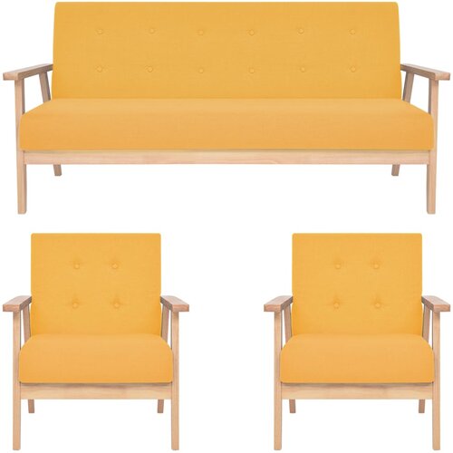 Komplet 3-dijelni set sofa od tkanine žuti Cijene