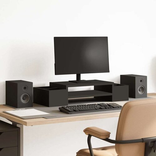  Stalak za monitor s pohranom crni 70x27x15 cm konstruirano drvo Cijene