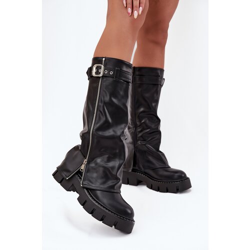 Boto Insulated boots with turned collar buckle and silver zipper Black Armena Slike
