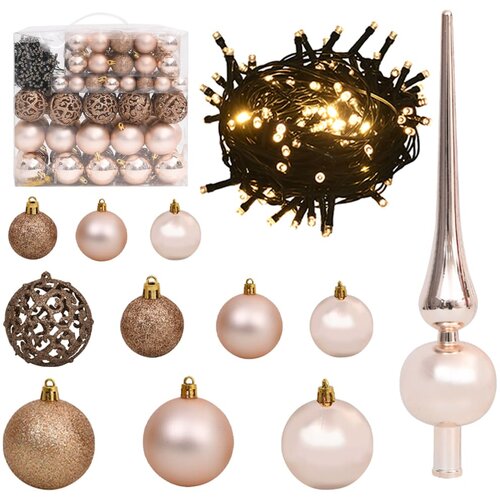 vidaXL 120-dijelni set božićnih kuglica s vrhom 300 LED rozo zlato Cijene