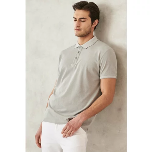 AC&Co / Altınyıldız Classics Men's Non-shrinking Cotton Fabric Slim Fit Slim Fit Gray Anti-roll Polo Neck T-Shirt.
