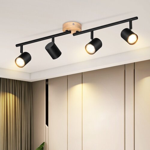 Nettlife LED stropna svetilka s 4 plameni - črna stropna svetilka GU10, vrtljiva, lesena, stenska svetilka,brez žarnice, (22116643) Cene
