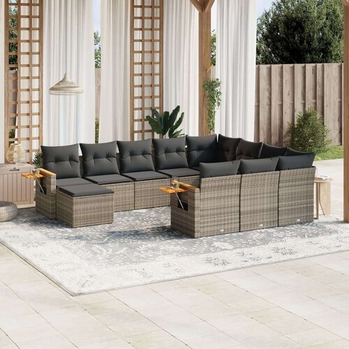 VidaXL 11-dijelni set vrtnih sofa od poliratana s jastucima sivi Slike