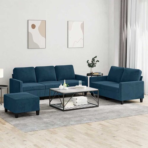  3-dijelni set sofa s jastucima plavi bar&scaron;unasti Cijene