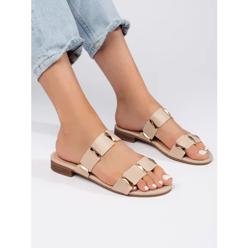 Shelvt Beige women's flat sandals