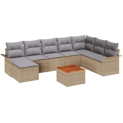  9-dijelni vrtni set sofa s jastučićima bež poli ratan akacija  2-sjedalna vrtna sofa s odlaganjem i jastučićima bež poli ratan Cijene