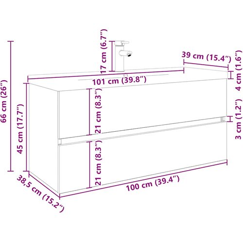  Ormarić za umivaonik s ugradbenim umivaonikom i slavinom Smeđa 100 x 38.5 x 45 cm Slike