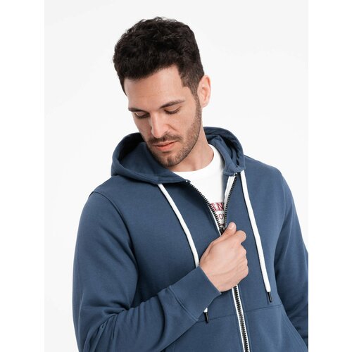 Ombre BASIC men's unbuttoned hooded sweatshirt - navy blue Cene
