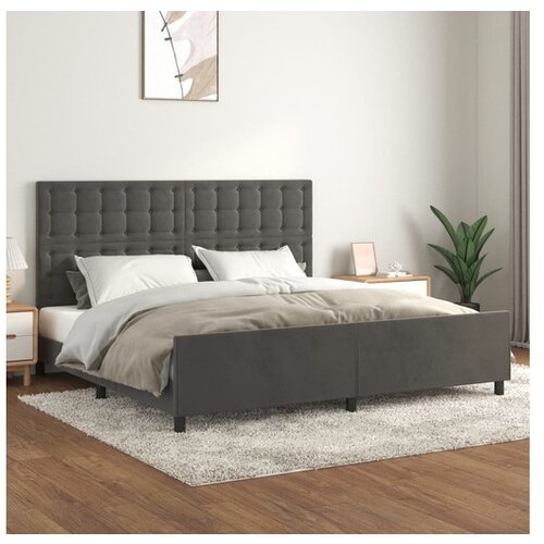  Posteljni okvir z vzglavjem temno siv 200x200 cm žamet Cene