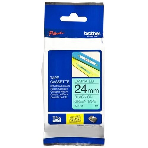 Brother TZE751 tape black/green 24mm 8m Slike